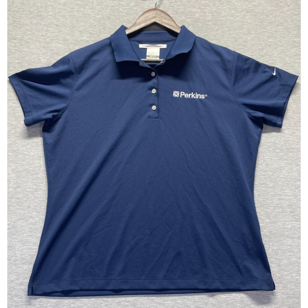 Nike Dri Fit Golf Polo Shirt Womens XL Blue Embroidered Perkins 3 Button Placket